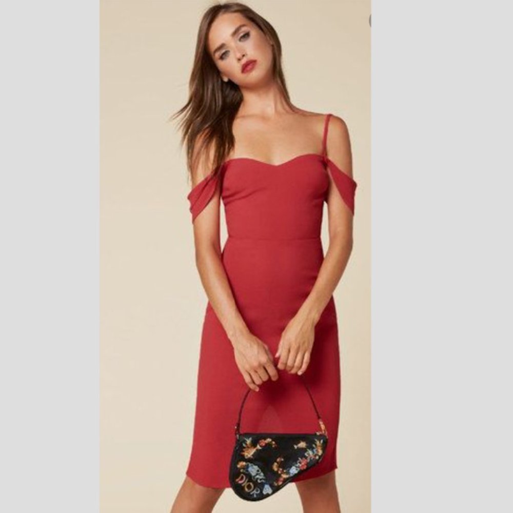 Reformation Rena Dress Midi Dress, Cranberry, 8